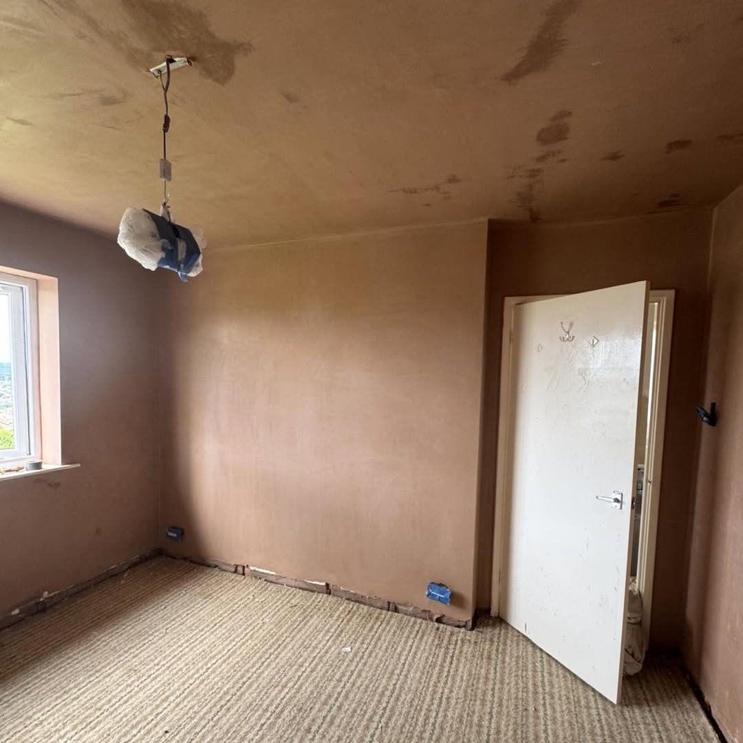 Bedroom walls and ceiling skimmed, Hughes Plastering Services