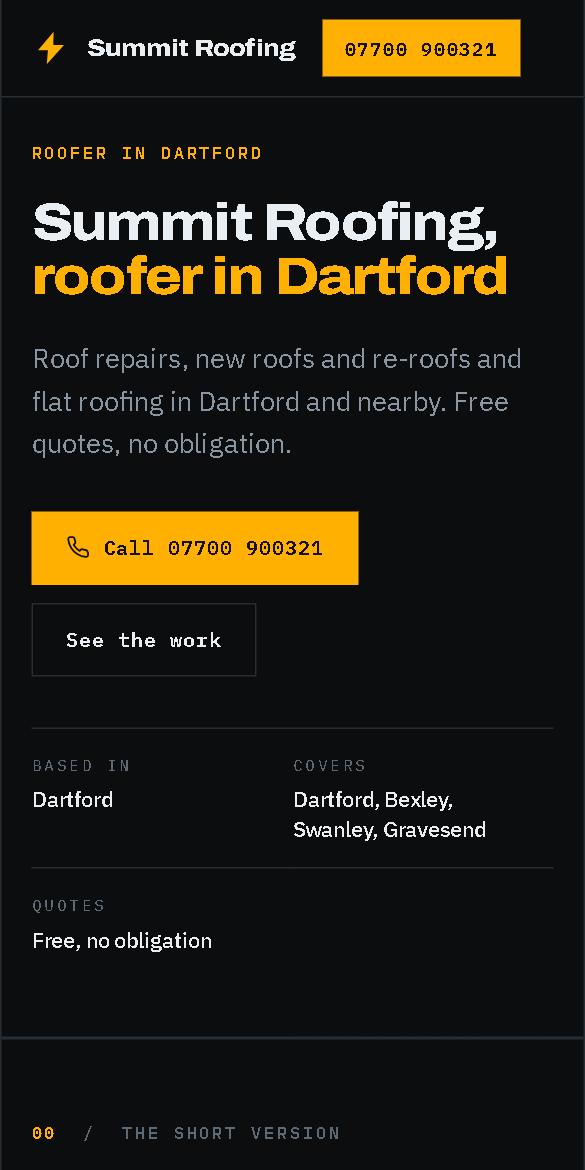 Example roofer website in the Signal design